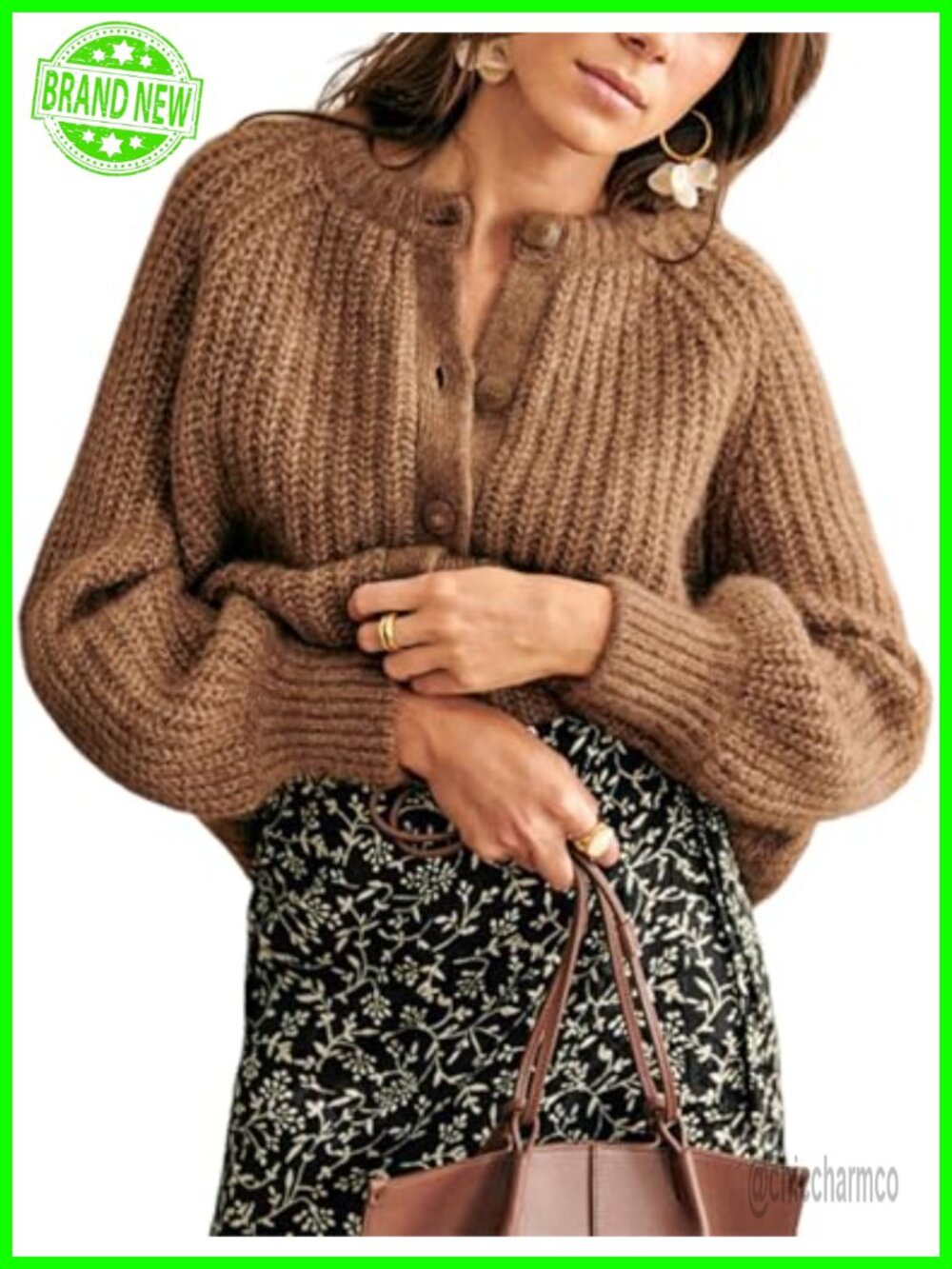 Womens Chunky Knit Cardigan Button Down Open Front Loose Sweater Coat